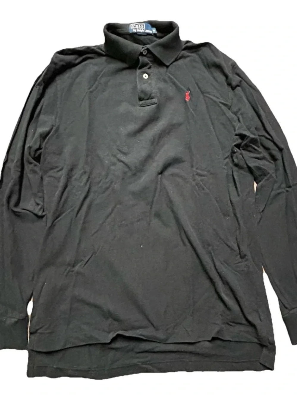 Men’s Polo Ralph Lauren Black Collard Long Sleeve Shirt Golf Size Medium